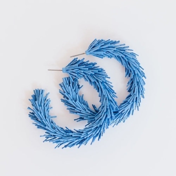 Michelle Mcdowell “Kennedy” Blue Suede Fringe Hoop Earrings